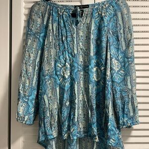 Fred David Blue and Cream Patterned Blouse